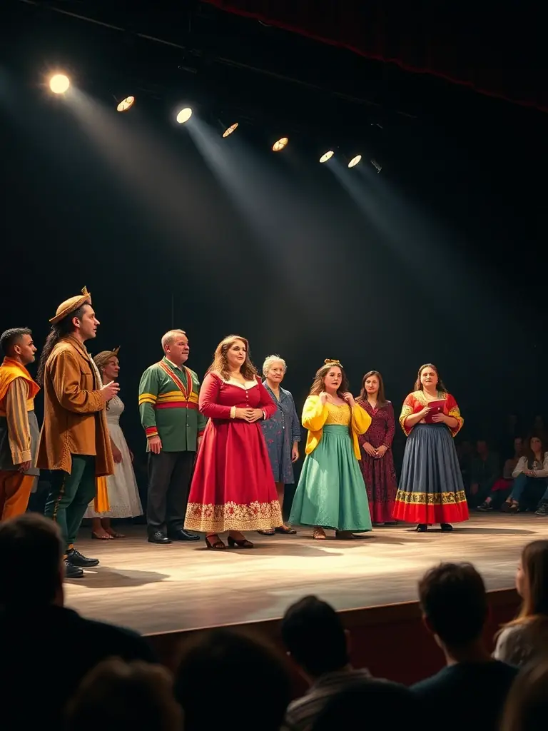 A captivating photo of a stage arts performance, possibly a play or theatrical production, supported by LOUDIA'S PERFORMER, featuring actors in costume on stage with dramatic lighting and set design.