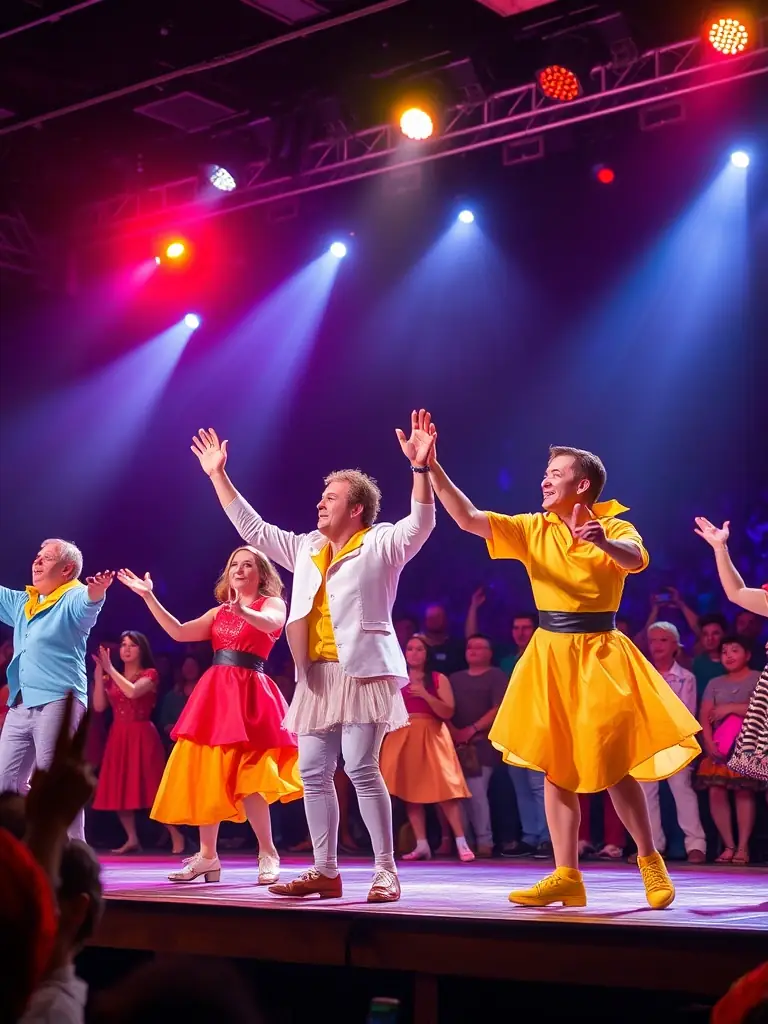 A captivating photo of a stage play supported by LOUDIA'S PERFORMER, showing actors in costume and engaging with the audience.